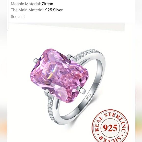 Pink zircon size 8 ring S925 - Picture 7 of 9